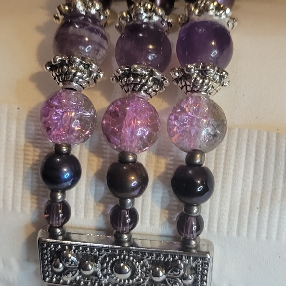 Real Amethyst Triple Banded Boho Bracelet, 7 1/2" - 8 1/2" - Picture 9 of 10